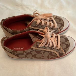 Coach size 9B, Brown ladies sneakers, good condition, worn, has some scuff marks